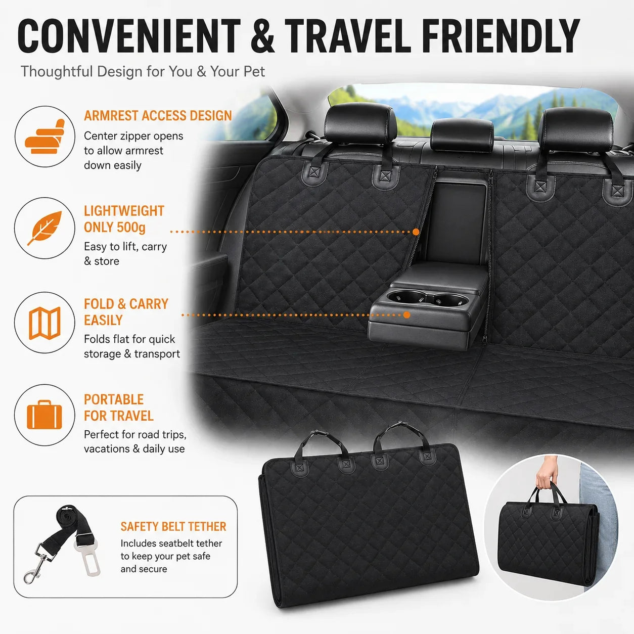 Dog Seat Cover Waterproof Lightweight Quilted Rear Bench