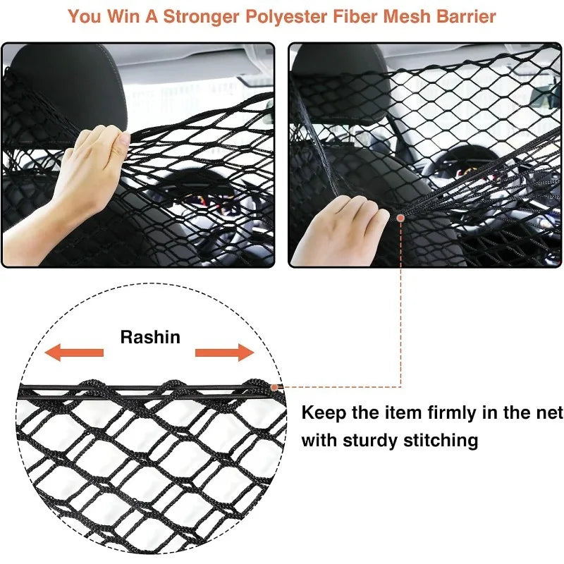 120X90CM Car Trunk Fence Pet Dog Isolation Protective Net Durable Elastic Isolation Double Layer Nets Safety Fence for Any Car | Purrfect Pet Kingdom