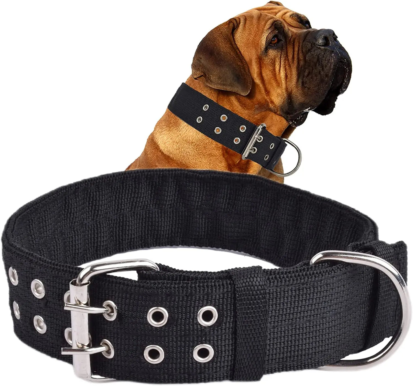 Heavy Duty Wide Military Thick Dog Collars for Large Dogs Adjustable Strong Nylon Tactical Pet Collar with 2-Rows Metal Buckle | Purrfect Pet Kingdom
