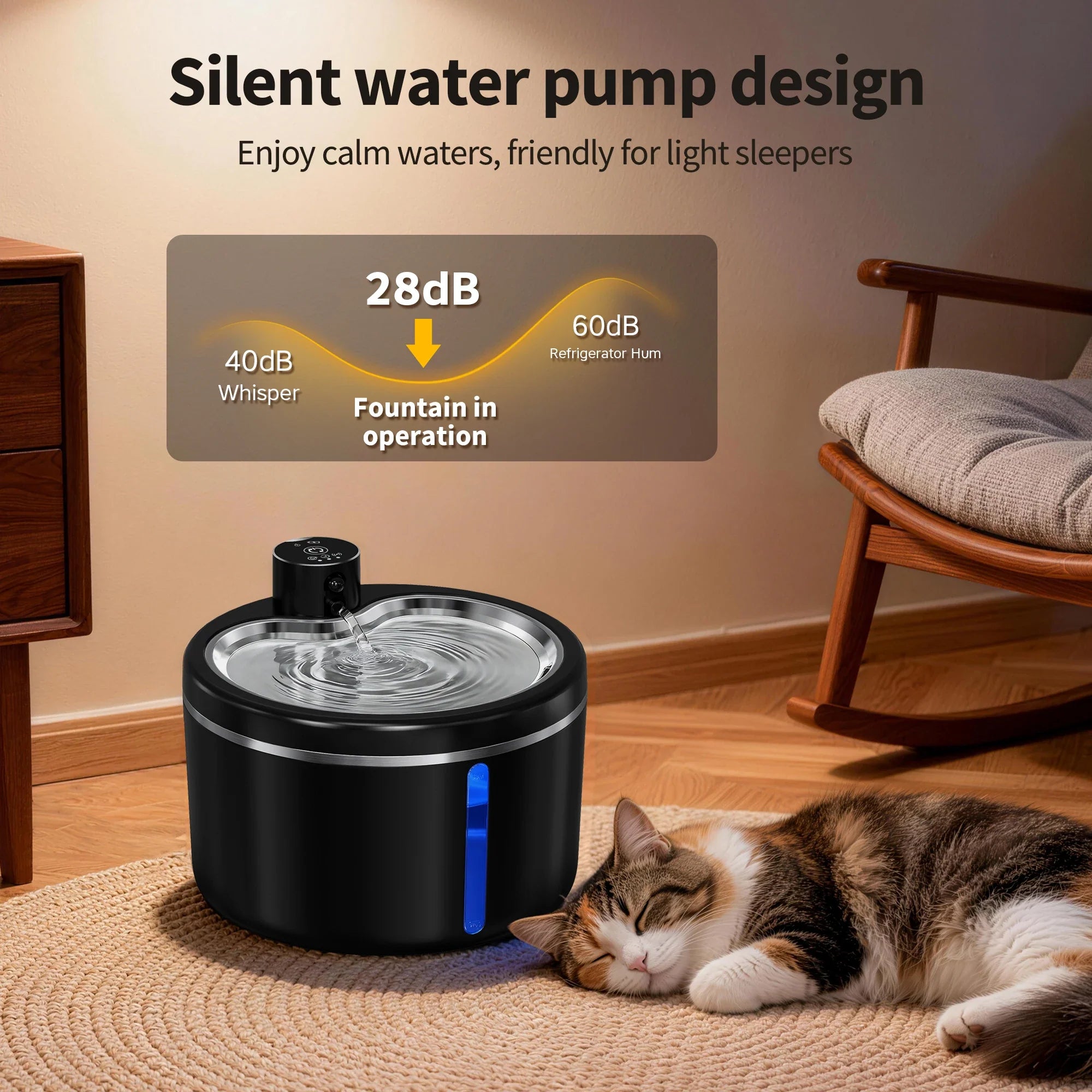 3L Cat Water Fountain Automatic Filter Pet Water Purifier 4000mAh Long-lasting Battery and Silent Pump with Stainless Steel Tray - Majestic Pet Kingdom