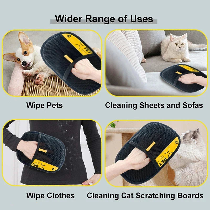 Pet Hair Remover Gloves Electrostatic Grooming Lint Brush 2in1