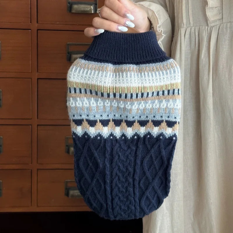 Vintage Stripe High Quality Warm Winter Sweater Clothes for Dog Cat Christmas New Year Knitted Pullover Clothes - navy | Purrfect Pet Kingdom