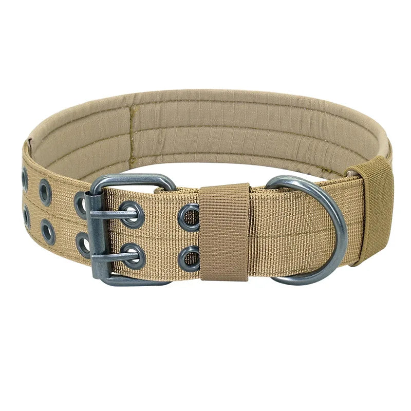 Adjustable Sturdy Tactical Dog Collar with Leash Set for Medium to Large Dogs Anti-Bite Durable Neck Collar For Strong Dogs - Khaki | Purrfect Pet Kingdom