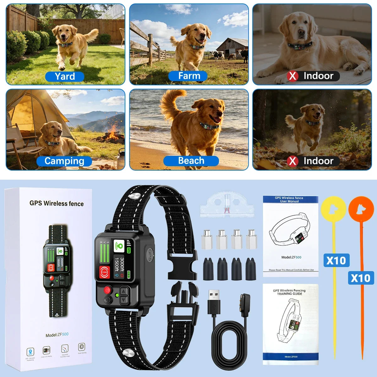 GPS Dog Fence Collar IP67 Waterproof Shock Containment System