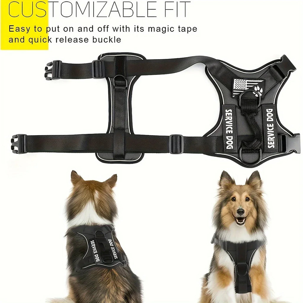 Anti-Pull Tactical Dog Harness with Night Reflective Strips, Heavy-Duty Nylon Military-Grade Vest-Style Leash for Large Dog - Majestic Pet Kingdom
