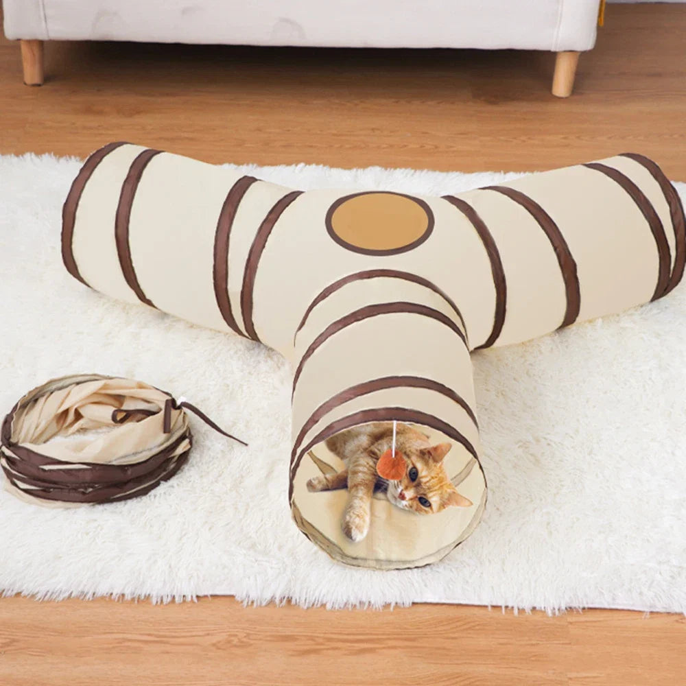 1PC Cat Tunnel, Collapsible Tube with 1 Play Ball Toys, 3 Ways Tunnels for Indoor Cats - Majestic Pet Kingdom