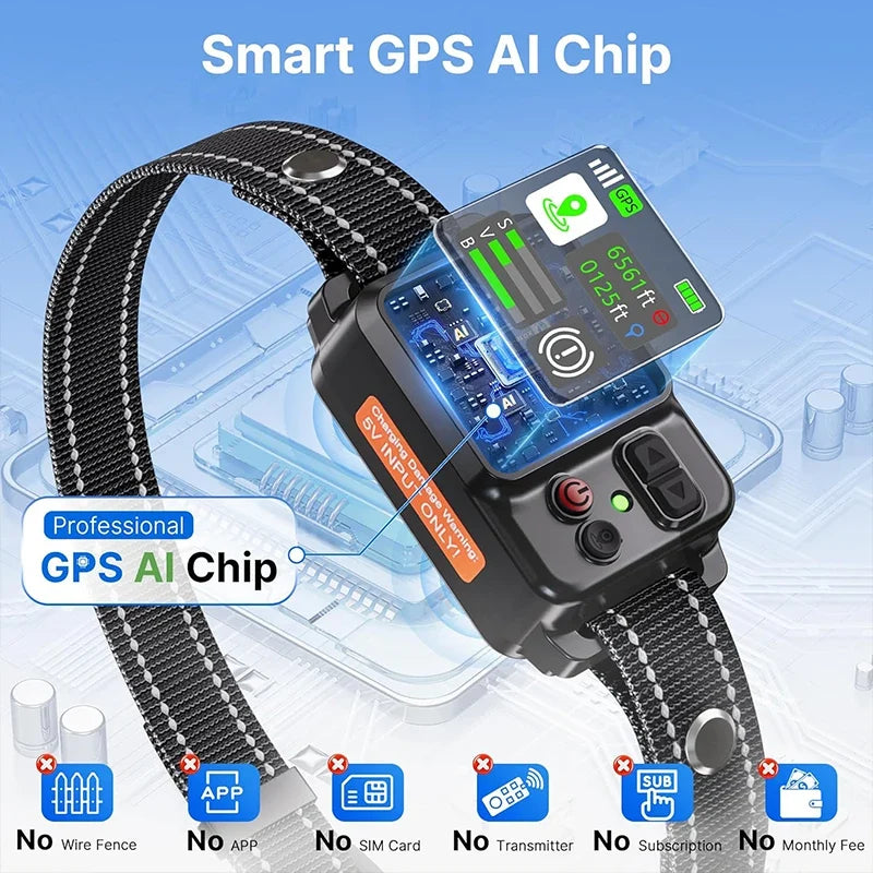 GPS Dog Fence Wireless Bark Collar Electric Shock Trainer