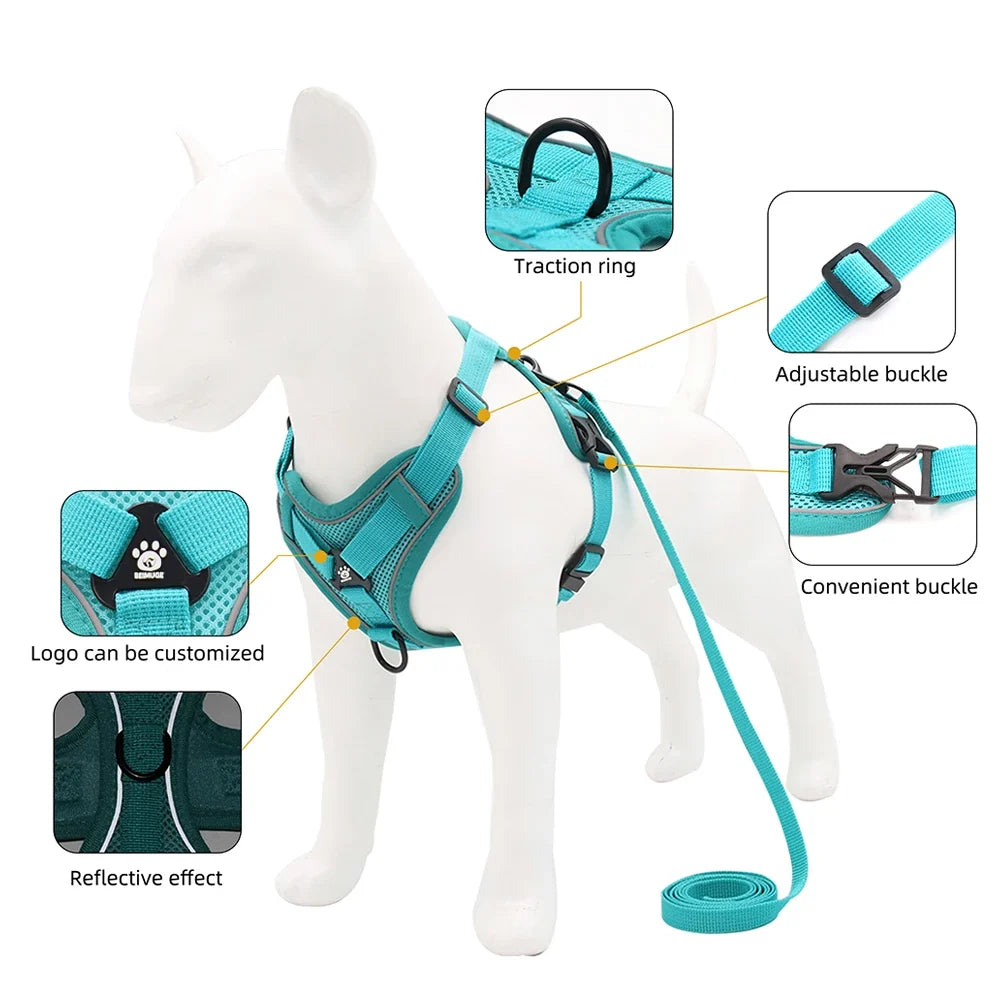 Pet Dog Leash Harness Tactical Training Puppy Vest Harnesses For Small Medium Dogs Cats Reflective Pug Chest Strap Accessories - Turquoise | Purrfect Pet Kingdom