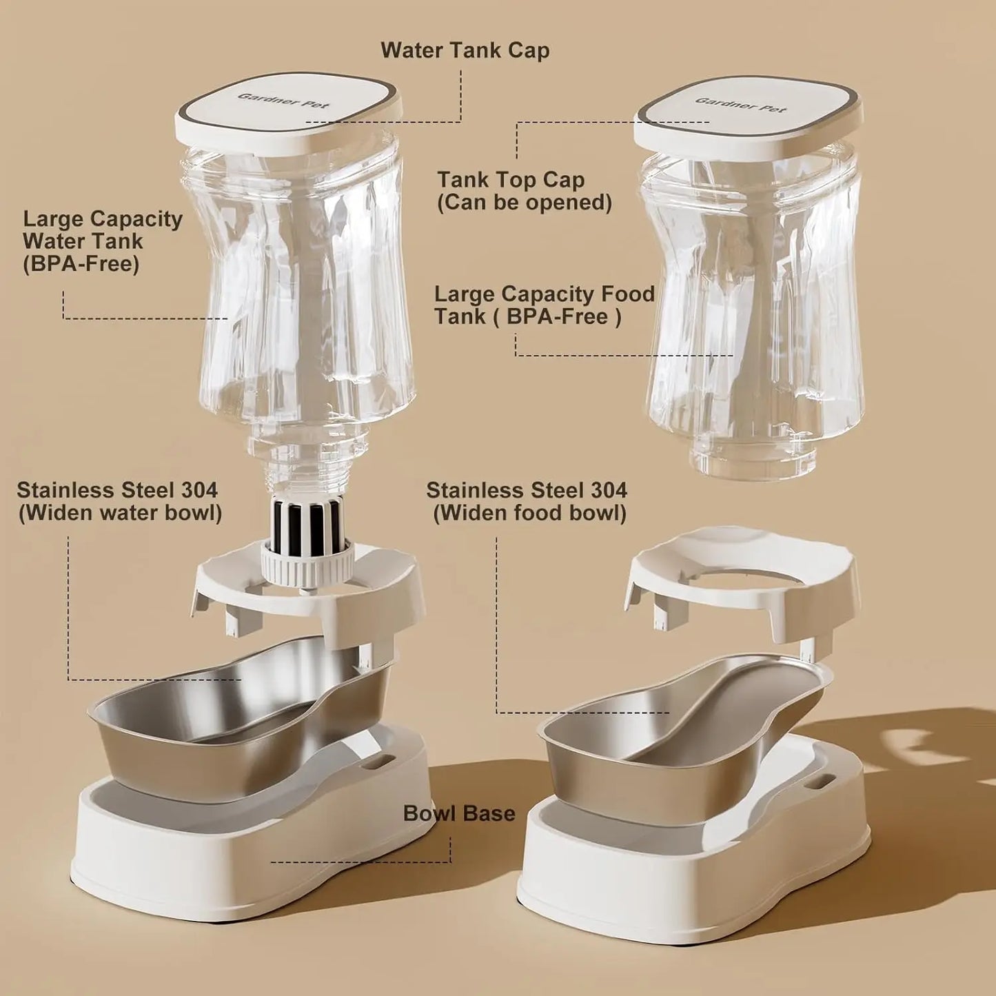 Majestic Pet Kingdom - Automatic Pet Feeder And Water Dispenser Set Stainless Steel Bowls View 5