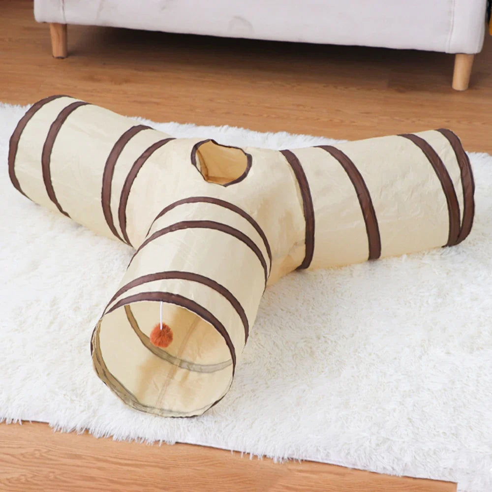 1PC Cat Tunnel, Collapsible Tube with 1 Play Ball Toys, 3 Ways Tunnels for Indoor Cats - Majestic Pet Kingdom