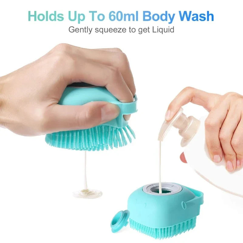 Dog Bath Brush 2.7oz Silicone Shampoo Dispenser Massage Comb - Detail Angle 3 | Majestic Pet Kingdom