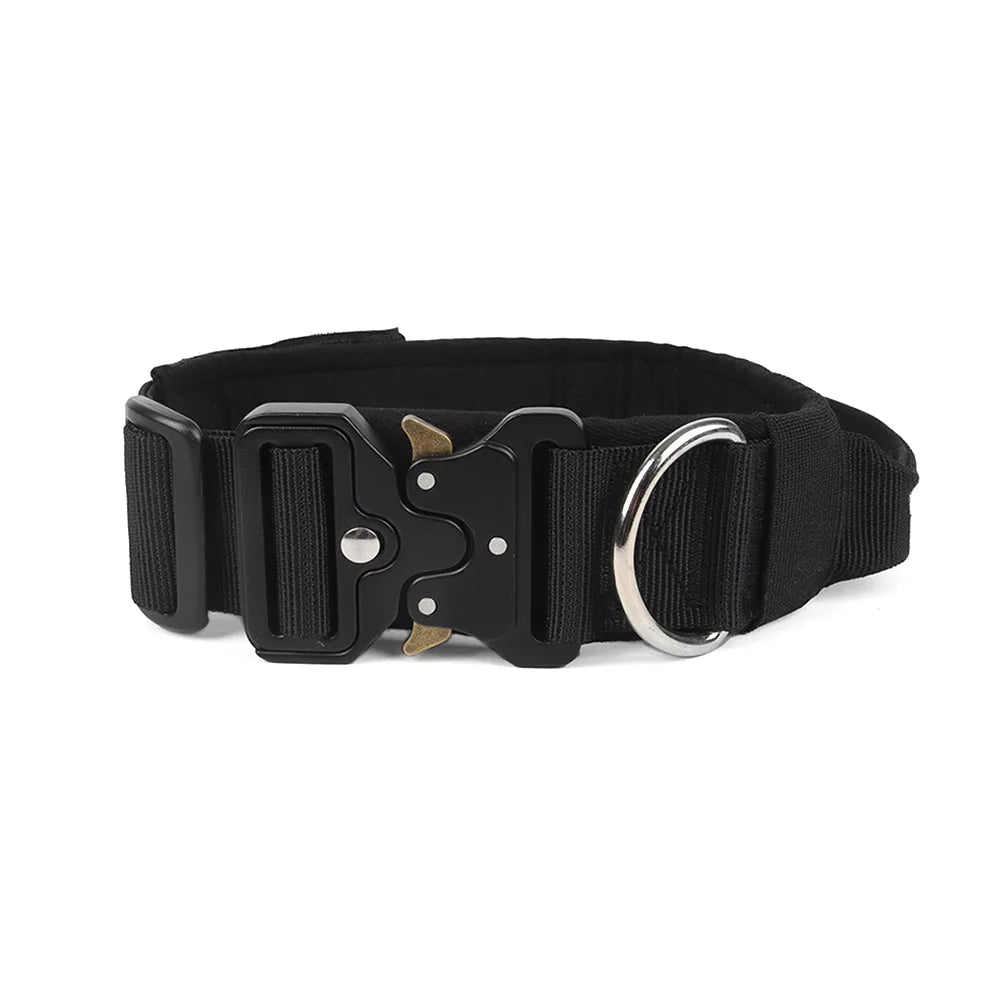 Padded Tactical Dog Collar Heavy Duty, Soft Neoprene Adjustable Nylon with Metal Buckle for Large Medium Dogs - grey | Purrfect Pet Kingdom