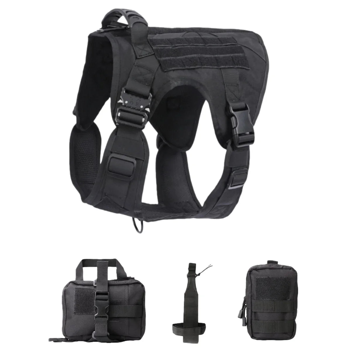 Tactical Military Vest Pet German Shepherd Golden Retriever Tactical Training Dog Harness and Leash Set For All Breeds Dogs - Black 4 piece set | Purrfect Pet Kingdom