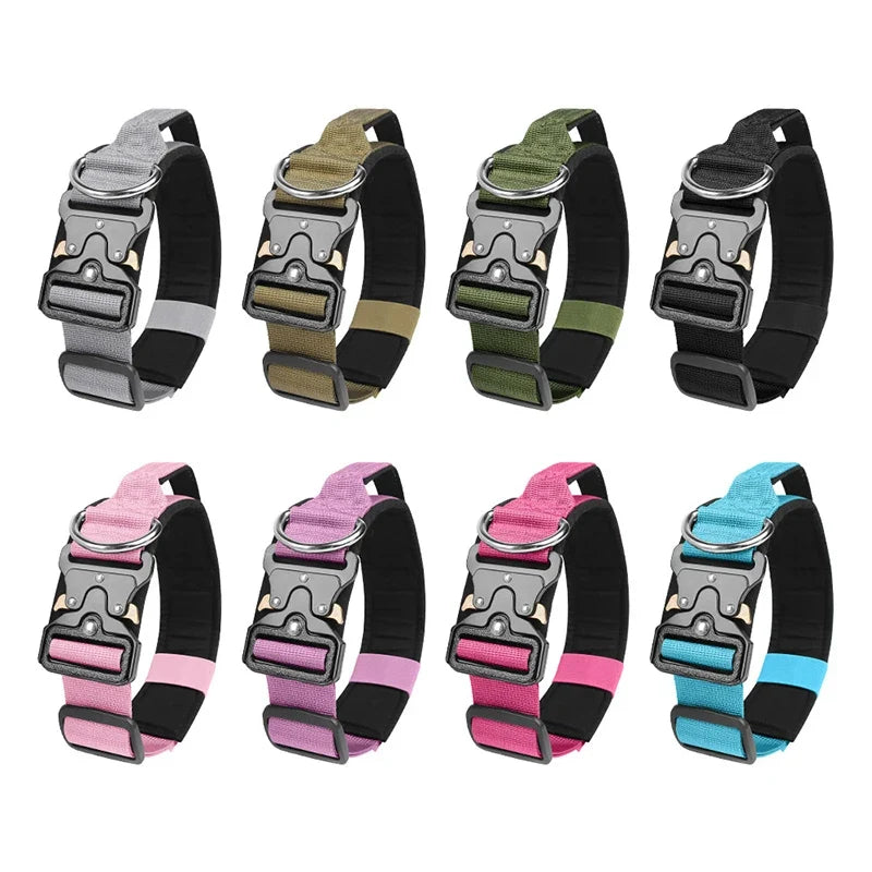 Adjustable Tactical Dog Collar with Metal Buckle Outdoor Walking Training Durable Nylon Collars for Medium Big Dogs Pet Supplies - Grey | Purrfect Pet Kingdom