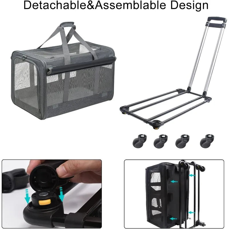Large Pet Rolling Carrier with Wheels for Up To 30 LBS with Flexible Wheels Breathable and Collapsible Carrier for Medium Pets | Purrfect Pet Kingdom