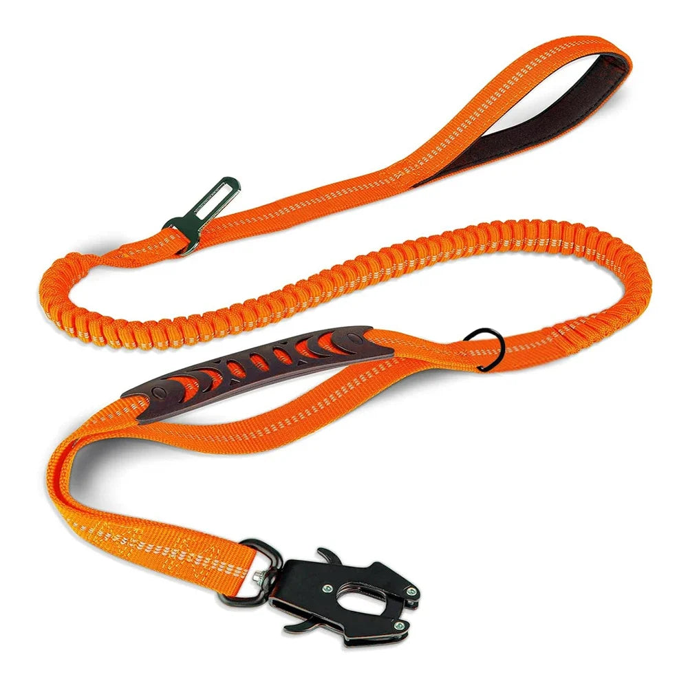 Tactical Dog Leash Heavy Duty, 4-6FT Shock Absorbing Bungee Lead with 2 Padded Handle, Metal Carabiner Clip, Car Seatbelt, Stron | Purrfect Pet Kingdom