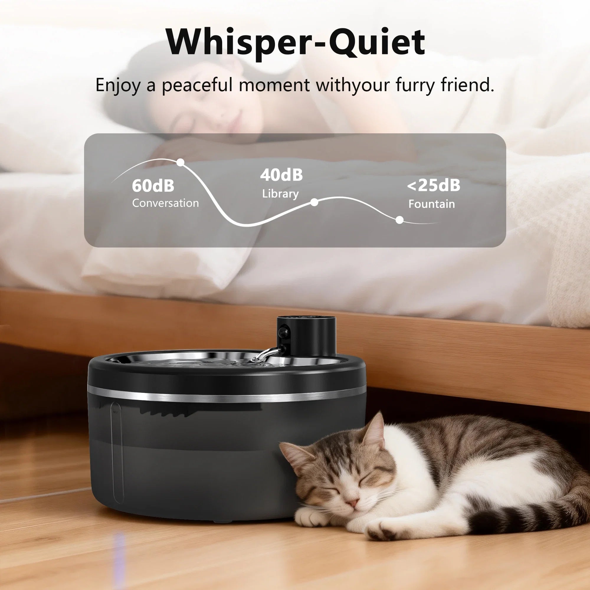 3L Wireless Cat Water Fountain Mute Pet Water Dispenser With Stainless Steel Tray and Intelligent Sensing, 4000mAh Large Battery - Majestic Pet Kingdom