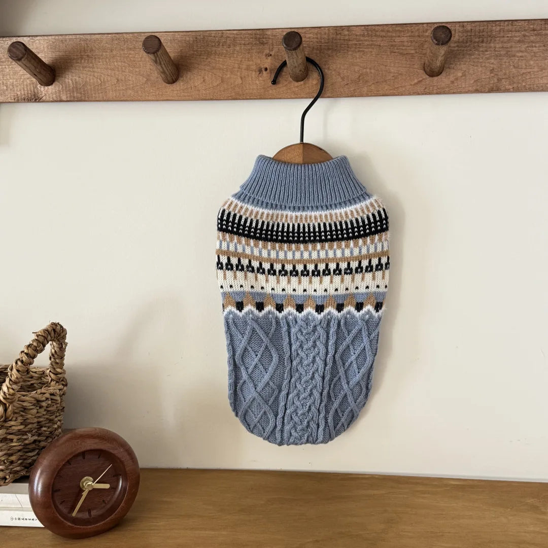 Vintage Stripe High Quality Warm Winter Sweater Clothes for Dog Cat Christmas New Year Knitted Pullover Clothes - navy | Purrfect Pet Kingdom