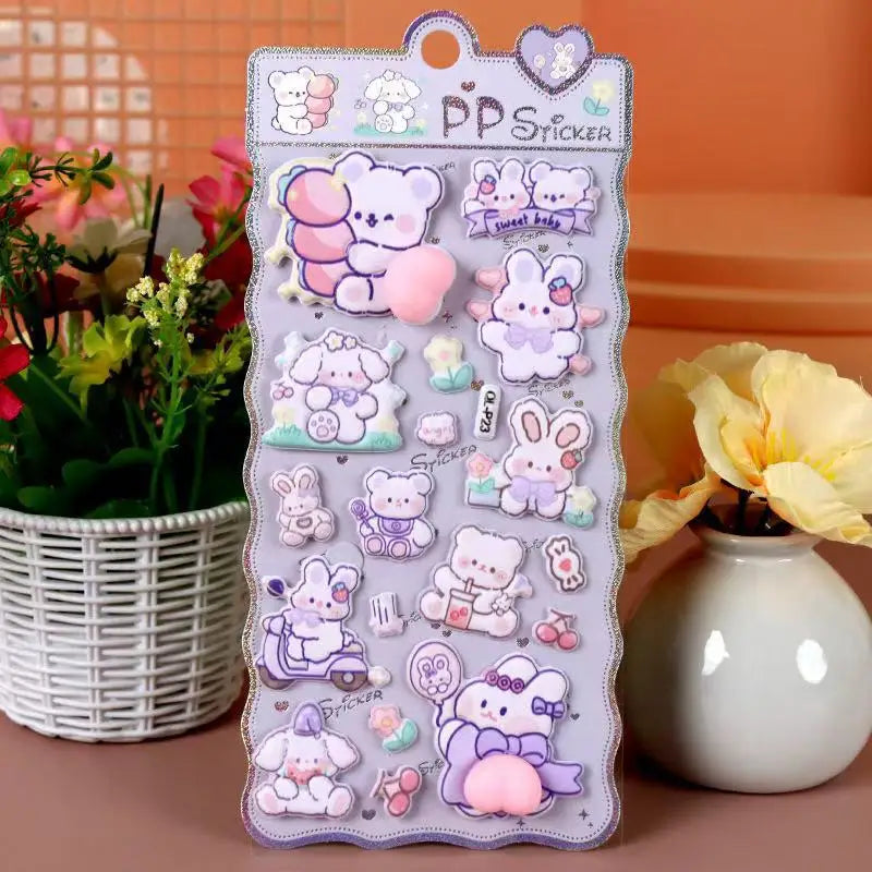 3D Cartoon Stress Relief Stickers | Soft PP Rabbit Bear Dog Decor