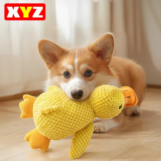 Dog Plush Toy Calming Yellow Duck Durable Squeaky Chew Pillow