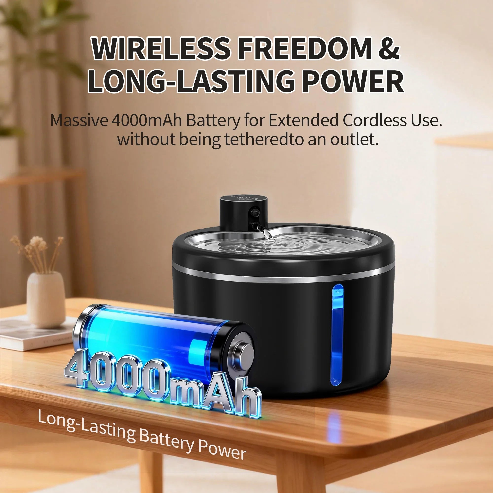 3L Cat Water Fountain Automatic Filter Pet Water Purifier 4000mAh Long-lasting Battery and Silent Pump with Stainless Steel Tray - Majestic Pet Kingdom
