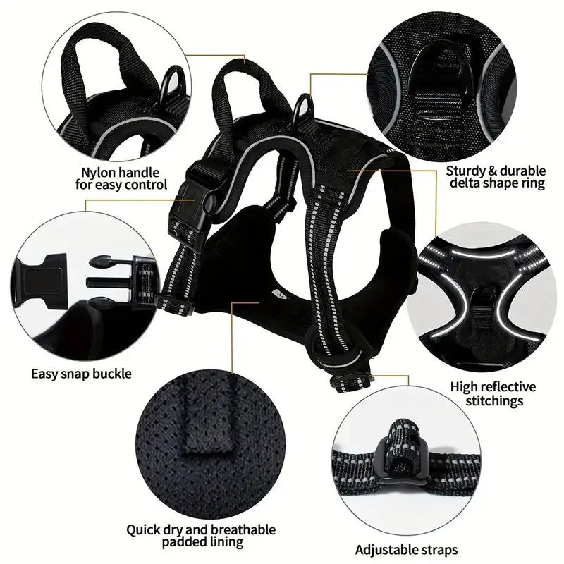 Service Dog Harness Front Clip Heavy Duty Reflective Easy Control Handle for Large Dog Walking，Easy to Control for Small Medium - Majestic Pet Kingdom