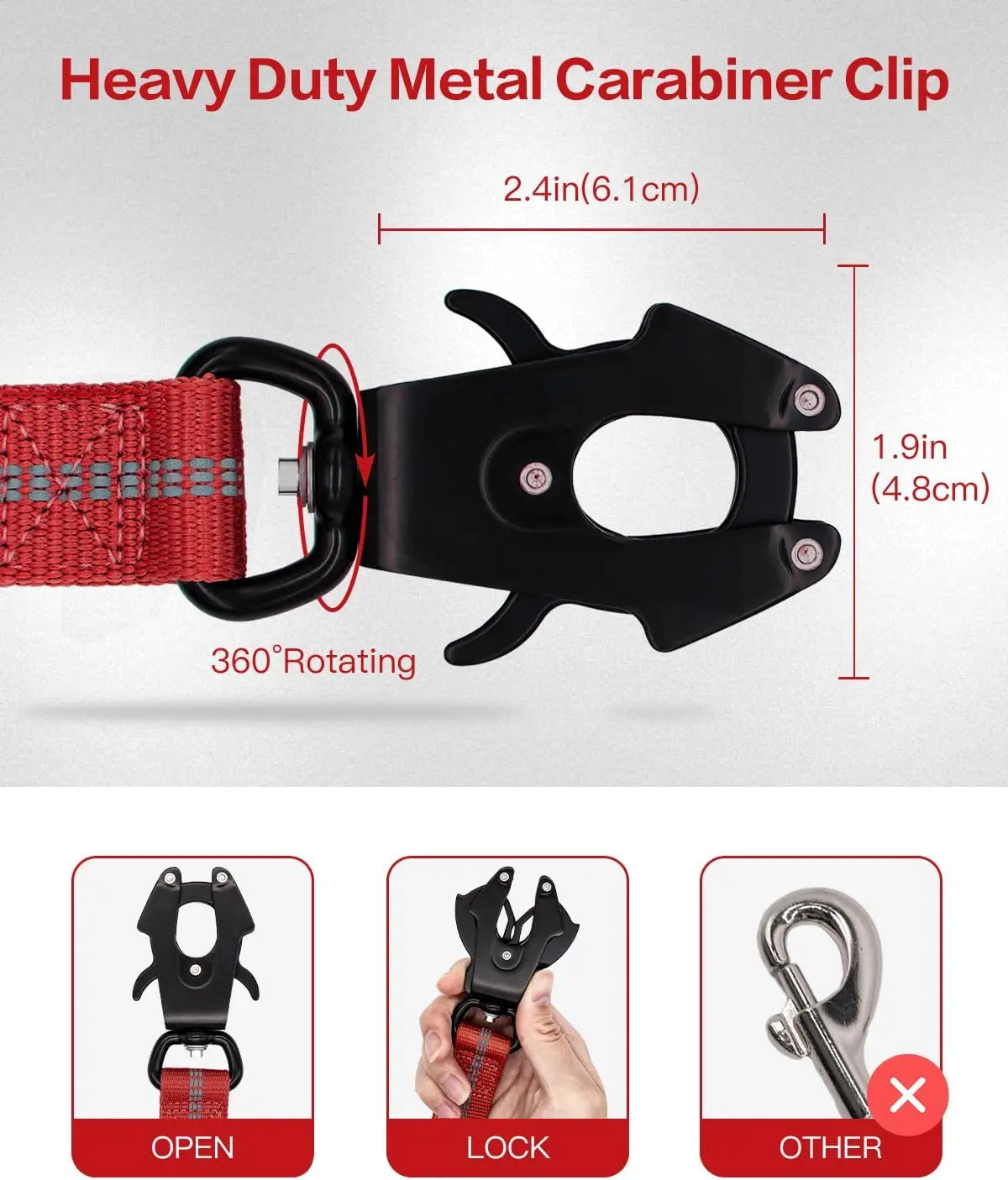 Tactical Dog Leash Heavy Duty, 4-6FT Shock Absorbing Bungee Lead with 2 Padded Handle, Metal Carabiner Clip, Car Seatbelt, Stron - Orange | Purrfect Pet Kingdom