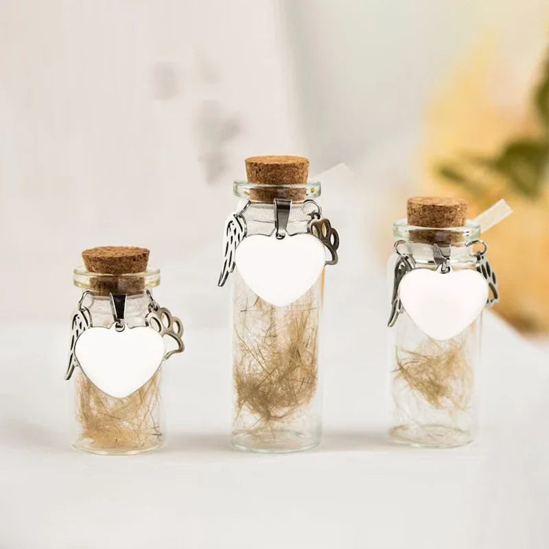 Pet Memorial Bottle for Pet Hair | Dog Cat Fur Keepsake Urn Container with Silver Charms