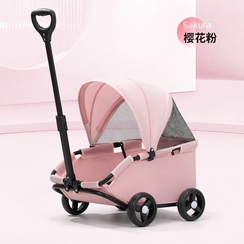 4-Wheel Dog Stroller with Sunshade Cover Pet Carrier for Outdoor Travel Shopping Walking Suitable for Small Dogs and Cats