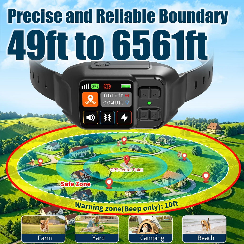 GPS Dog Fence Wireless Satellite Tech System Custom Region