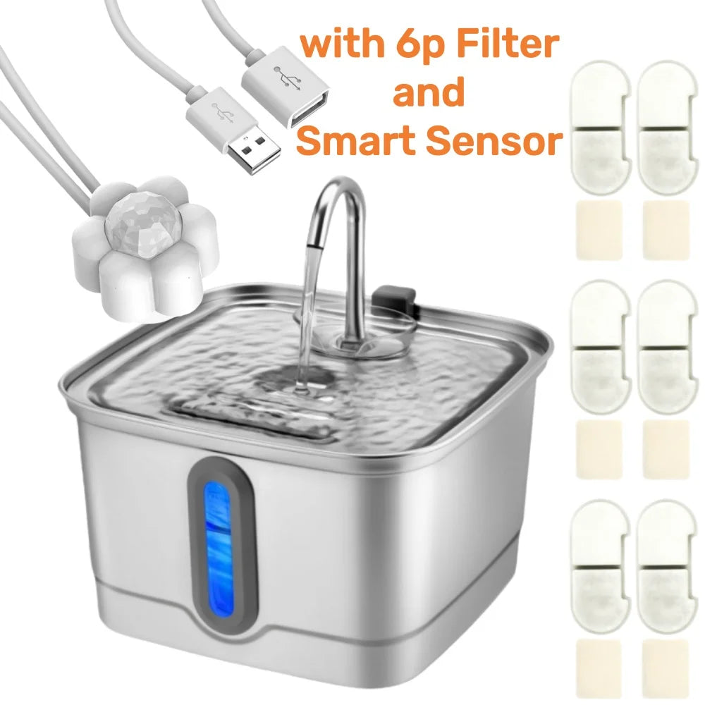 Majestic Pet Kingdom - 101oz/3L Stainless Steel Cat Water Fountain Automatic Pet Water Dispenser with Replacement Filters for Small Dogs And Cats View 9