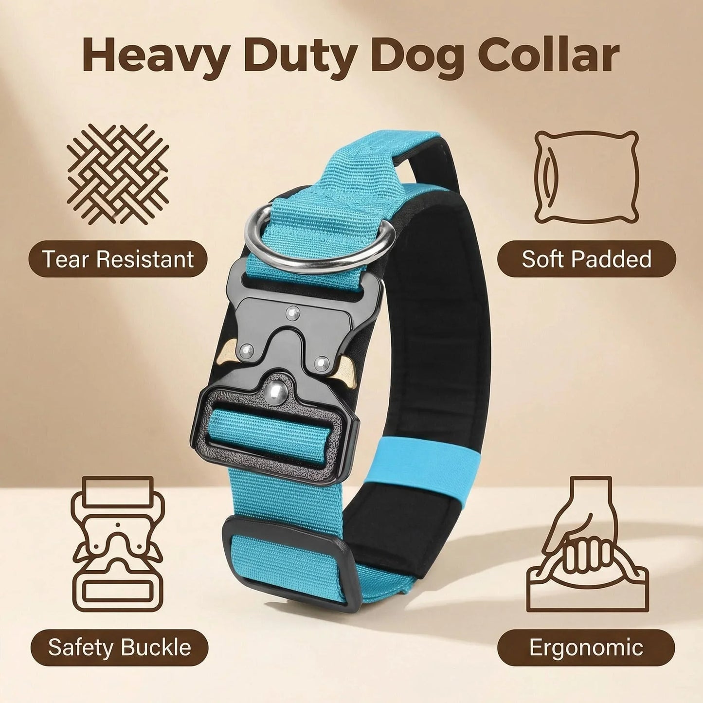 Padded Tactical Dog Collar Heavy Duty, Soft Neoprene Adjustable Nylon with Metal Buckle for Large Medium Dogs - blue | Purrfect Pet Kingdom