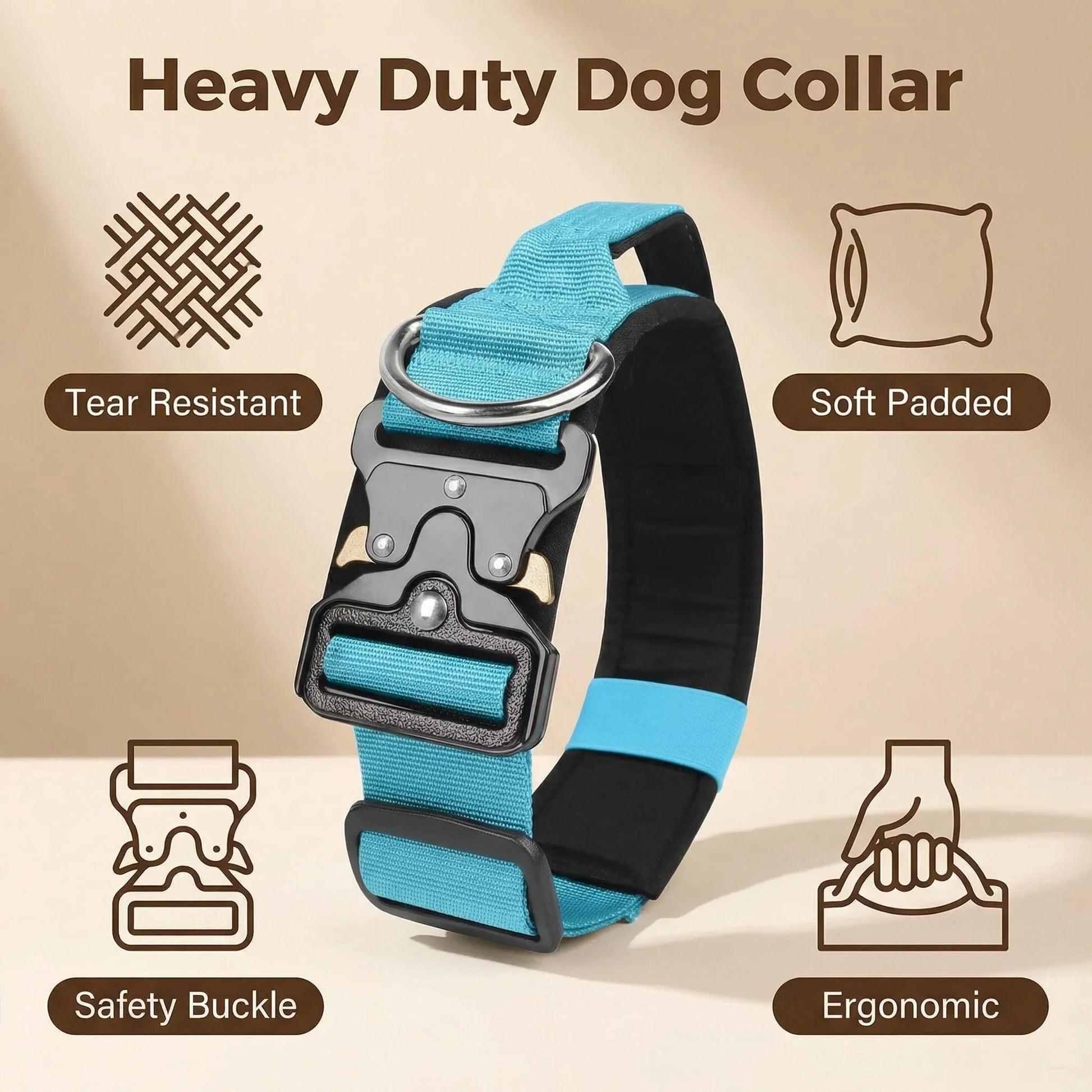 Padded Tactical Dog Collar Heavy Duty, Soft Neoprene Adjustable Nylon with Metal Buckle for Large Medium Dogs - blue | Purrfect Pet Kingdom