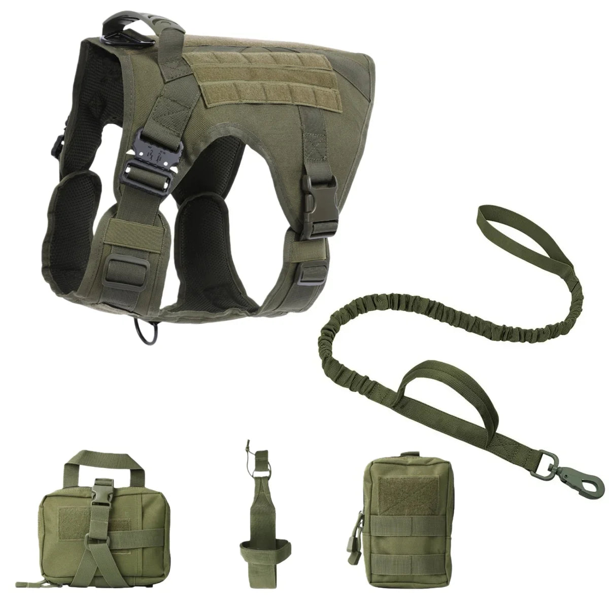 Tactical Military Vest Pet German Shepherd Golden Retriever Tactical Training Dog Harness and Leash Set For All Breeds Dogs - Green 4 piece set | Purrfect Pet Kingdom