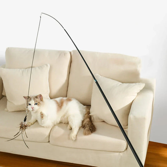 Interactive Long Extendable Pole Cat Toy with Artificial Feathers Pet Supplies for Cats Pet Toy | Purrfect Pet Kingdom