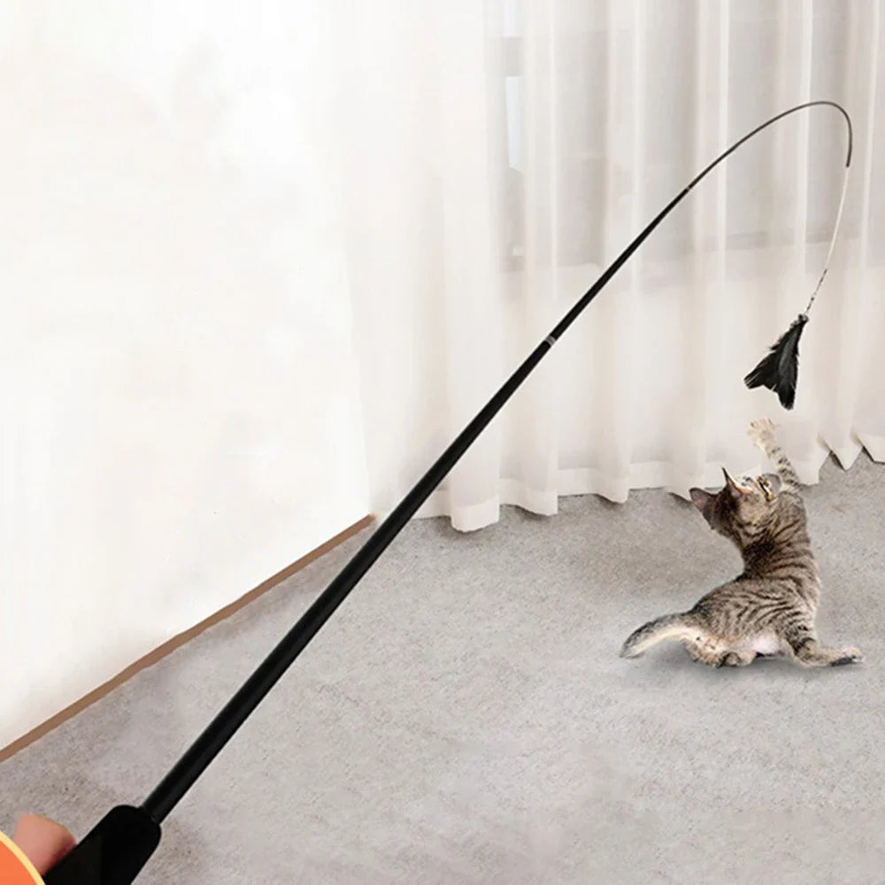 Interactive Long Extendable Pole Cat Toy with Artificial Feathers Pet Supplies for Cats Pet Toy