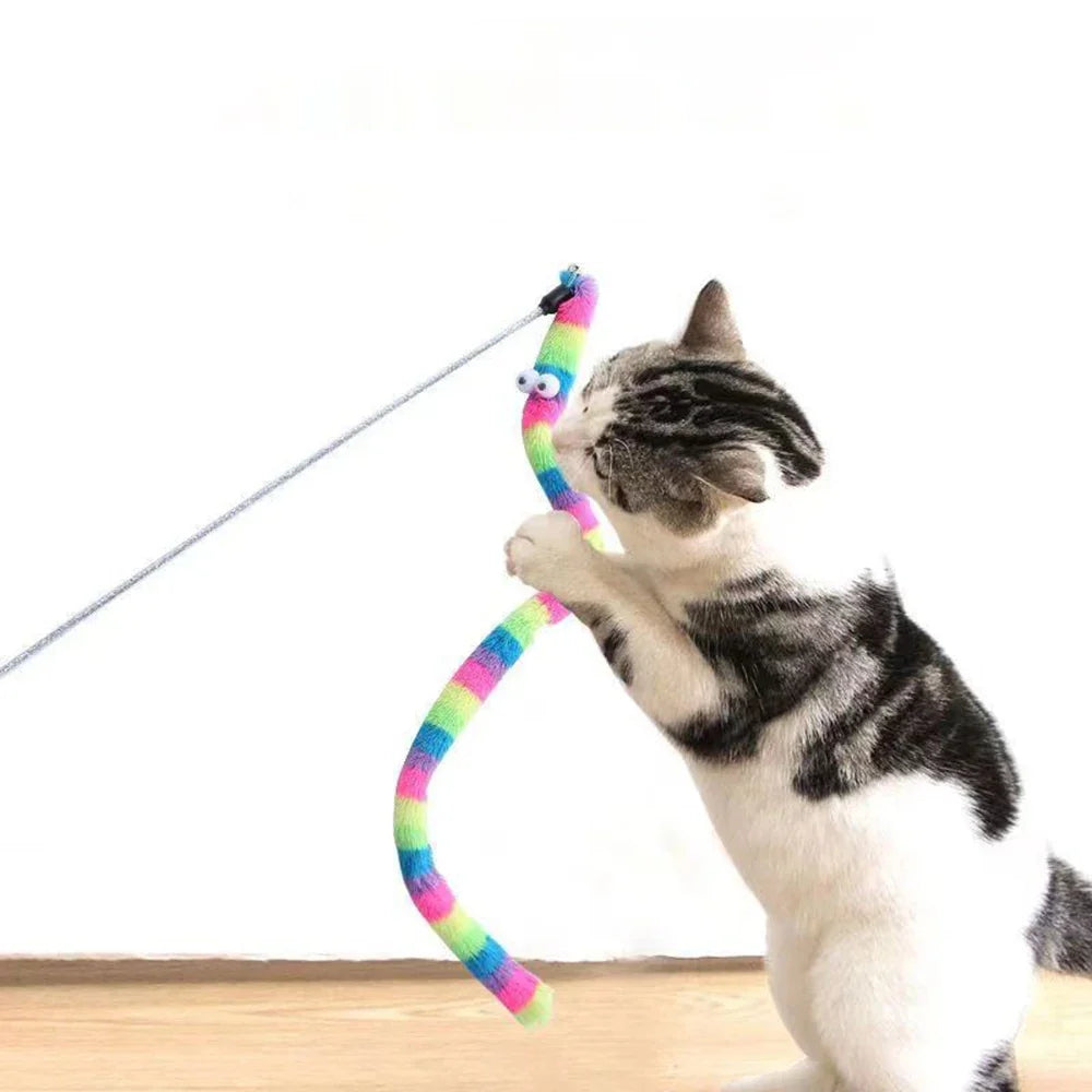 1PC Soft cartoon caterpillar, cat teasing stick, cat interactive toy, pet cat supplies, cat teasing accessories - Majestic Pet Kingdom