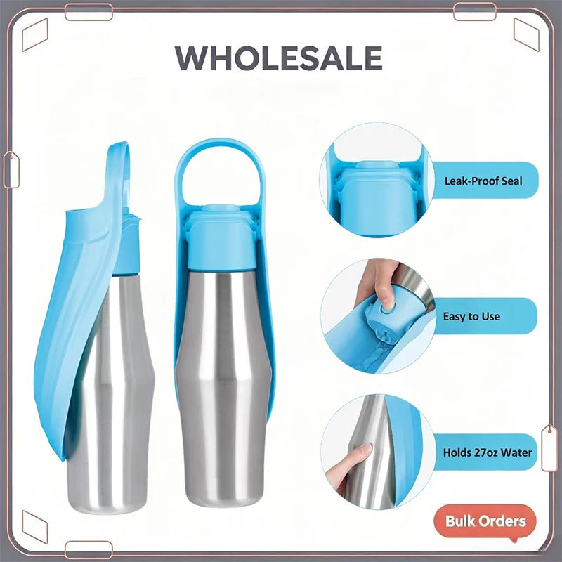 27oz Portable Pet Water Dispenser Dog Travel Bottle 2-in-1 Cat Puppy | Majestic Pet Kingdom™