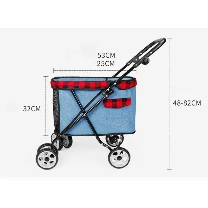 Folding Pet Stroller Cabin with Top Mesh Doo for Dogs and Cats Shock Absorber Swivel Front Wheel,Rear Wheel with Foot Brakes