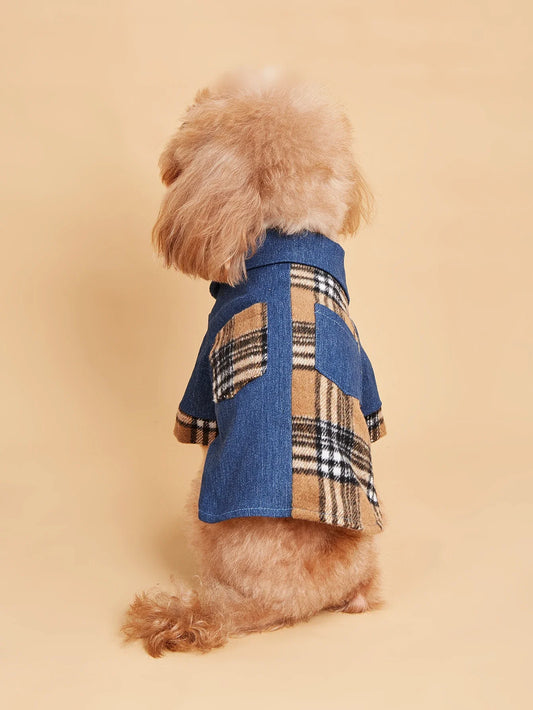 Dog Jean Jacket Plaid Puppy Clothes Soft Denim Apparel Vest - Main Feature View | Majestic Pet Kingdom