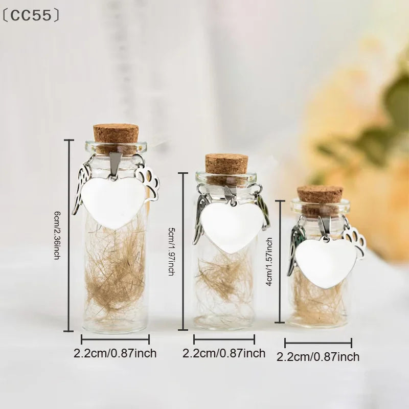 Pet Memorial Bottle | Dog Cat Fur Keepsake with 3 Silver Accessories