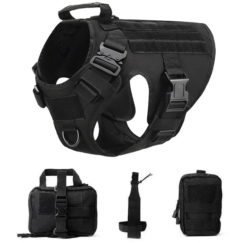 Tactical Military Vest Pet German Shepherd Golden Retriever Tactical  Training Dog Harness and Leash Set For All Breeds Dogs - Black 4 piece set | Purrfect Pet Kingdom
