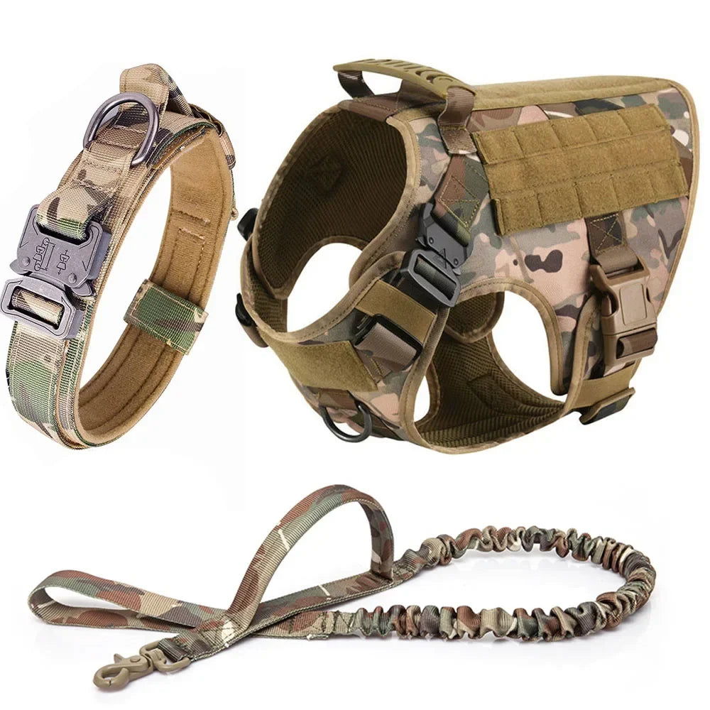 Tactical Vest Pet German Shepherd Golden Retriever Tactical Training Dog Harness and Leash Set For All Breeds Dogs - Black Set | Purrfect Pet Kingdom
