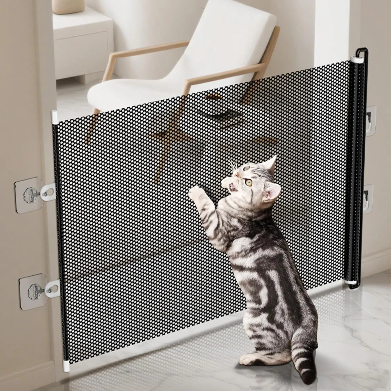 Retractable Barrier Fences Mesh Design Higher Design Mesh Stairs Gate Easy Install Punch-Free Dog Safety Fence Pet Supplies - Majestic Pet Kingdom