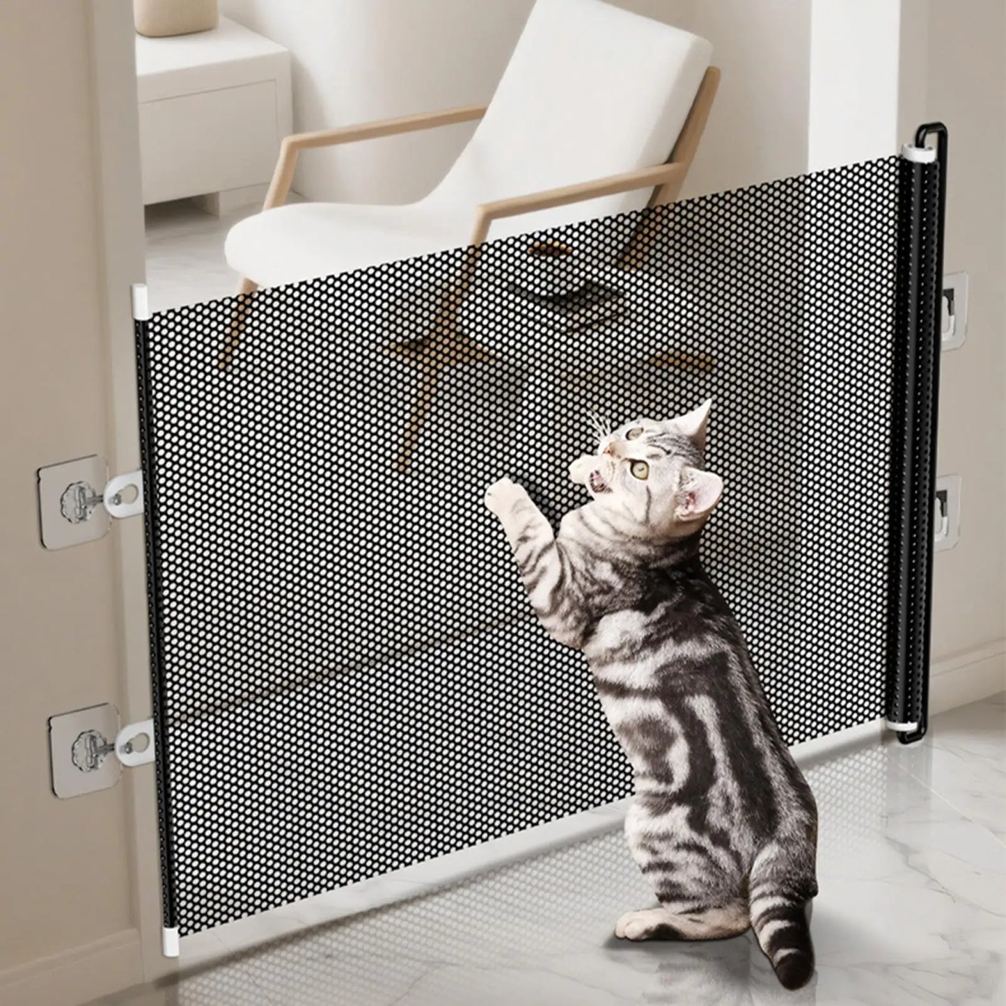 Retractable Barrier Fences Mesh Design Higher Design Mesh Stairs Gate Easy Install Punch-Free Dog Safety Fence Pet Supplies | Purrfect Pet Kingdom