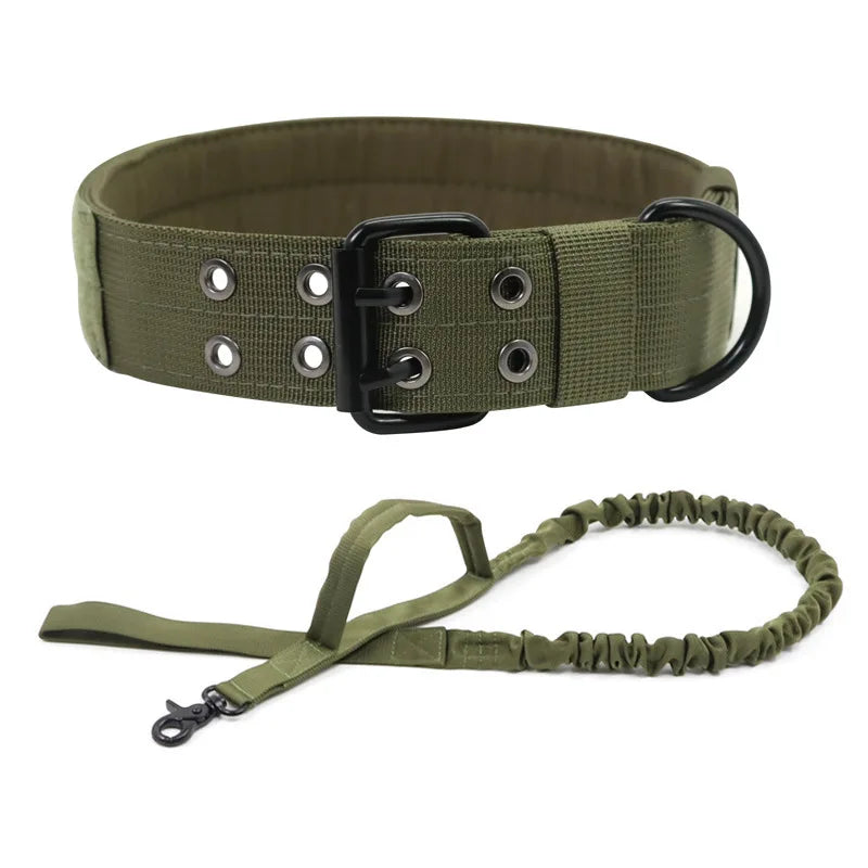 Adjustable Sturdy Tactical Dog Collar with Leash Set for Medium to Large Dogs Anti-Bite Durable Neck Collar For Strong Dogs - Khaki Set | Purrfect Pet Kingdom