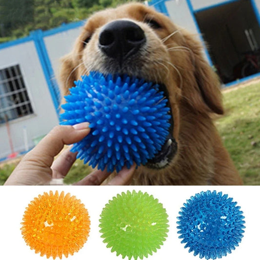 Dog Ball Toy TPR Spiky Polka Dot Squeaky Dental Teething Chewer