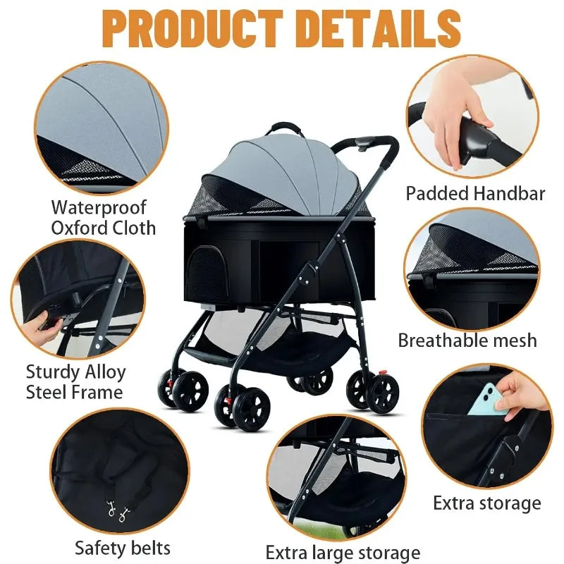 3-in-1 Pet Dog Stroller Dog Wagon with Removable Carrier Cat Stroller for Medium Dogs Up to 55lbs  dog carrier dog backpack