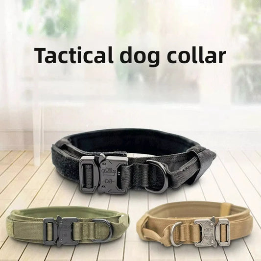 Pet Products Outdoor Tactical Dog Collar Metal Buckle Breathability Nylon Collar Medium and Large Dog Training Neck Collar Dog - khaki | Purrfect Pet Kingdom