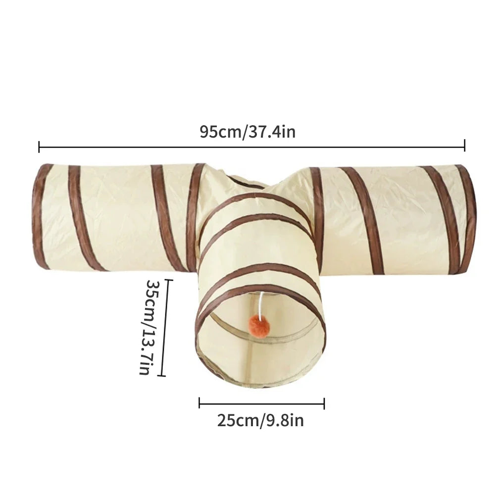 1PC Cat Tunnel, Collapsible Tube with 1 Play Ball Toys, 3 Ways Tunnels for Indoor Cats - Majestic Pet Kingdom